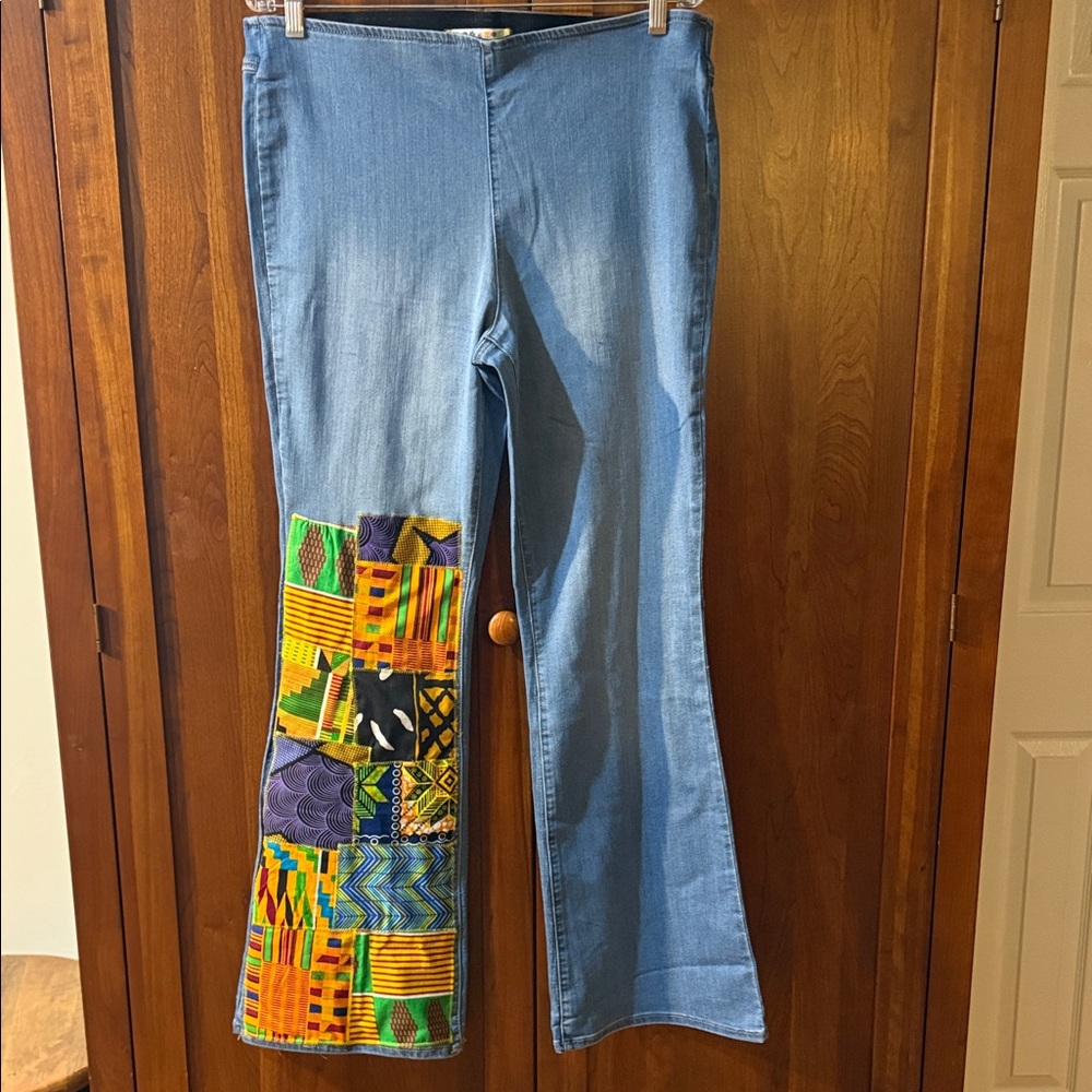 Upcycled Bootcut African Print Patchwork Jeans